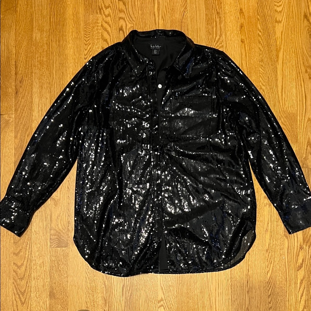 Nicole Miller Black Sequin Blouse